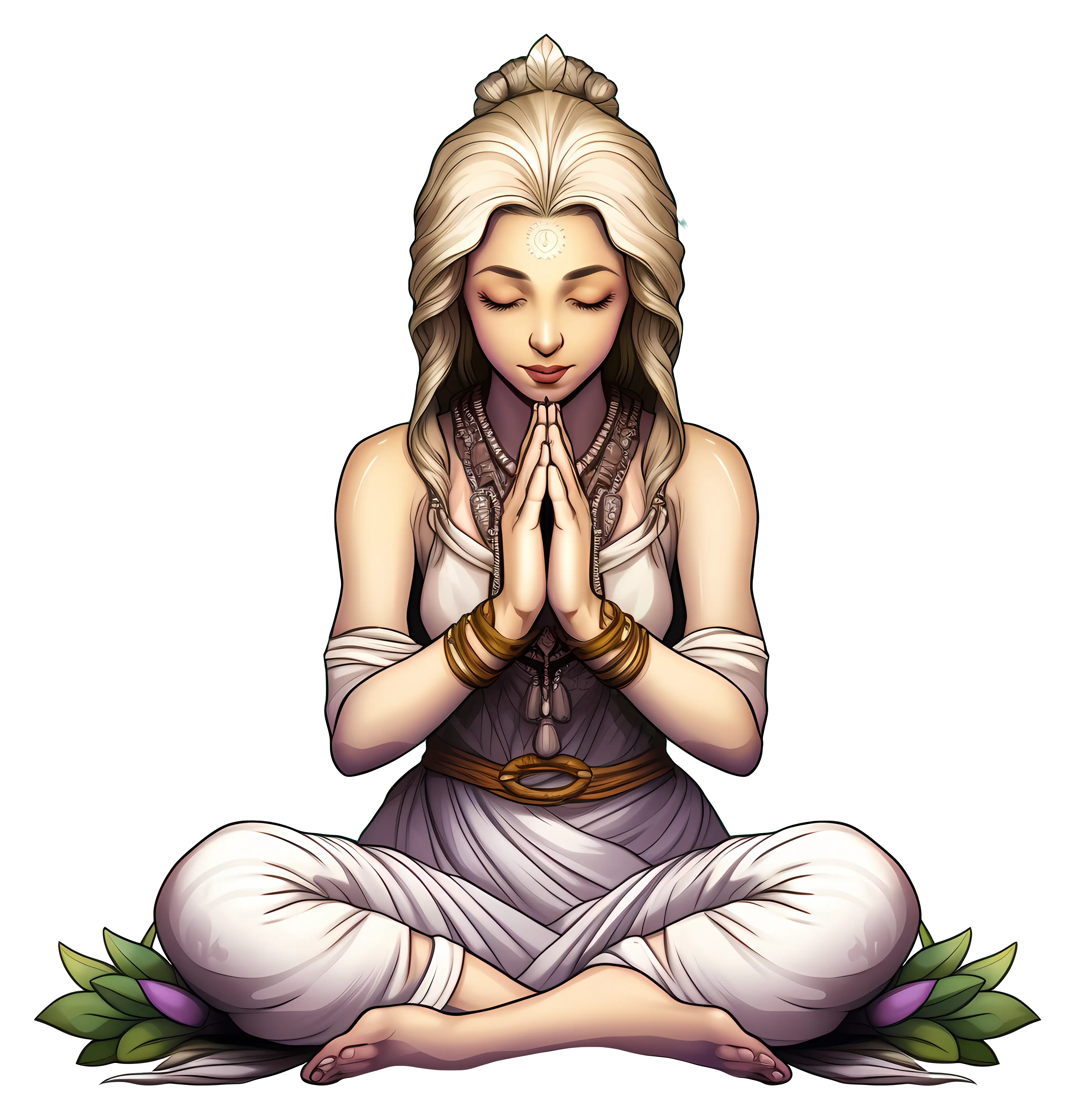 Meditating Woman in White Attire