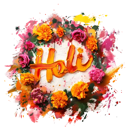 Holi Text with Floral Wreath