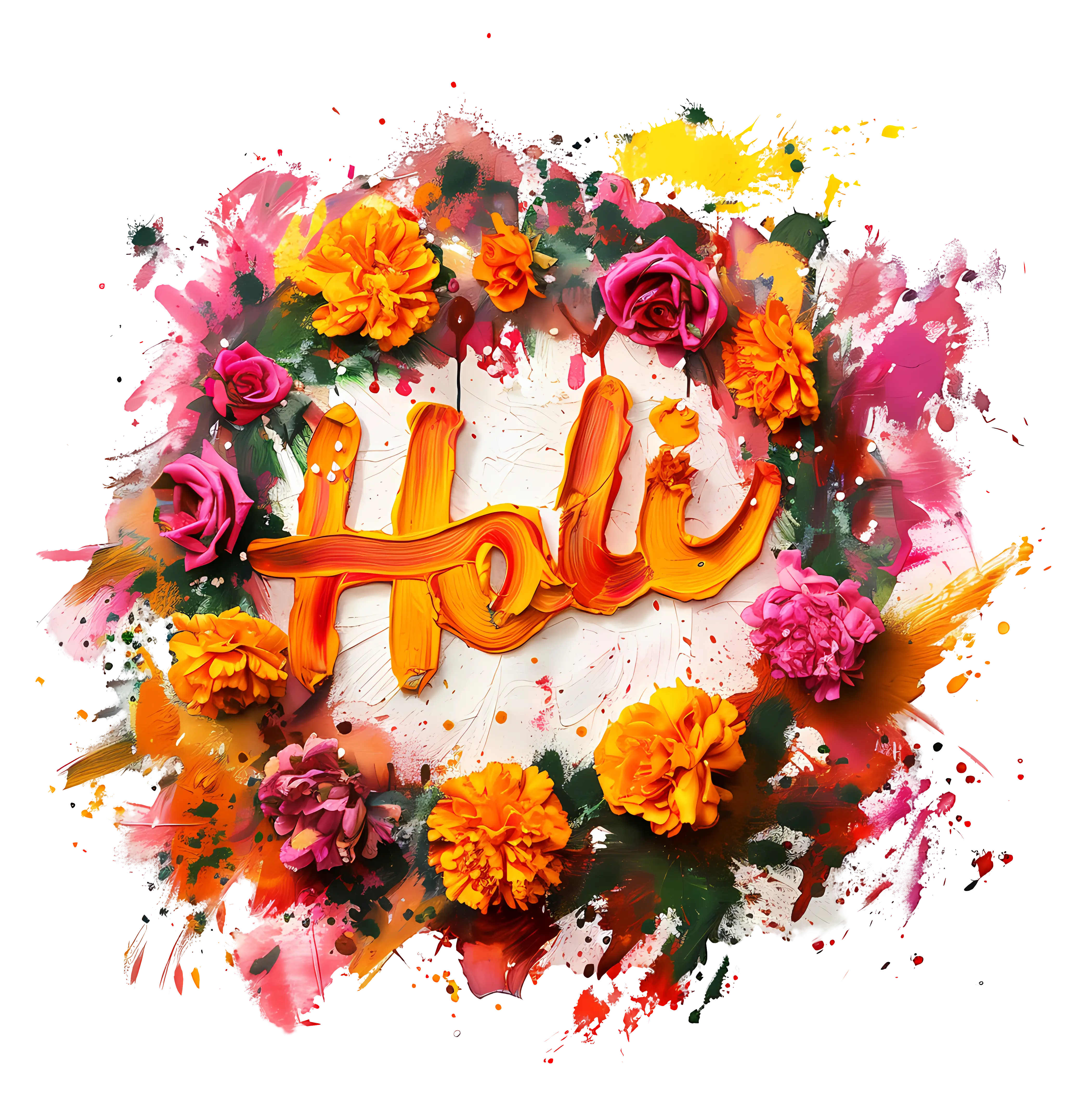 Holi Text with Floral Wreath