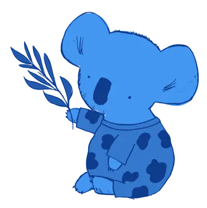 Blue Cartoon Koala Holding a Branch