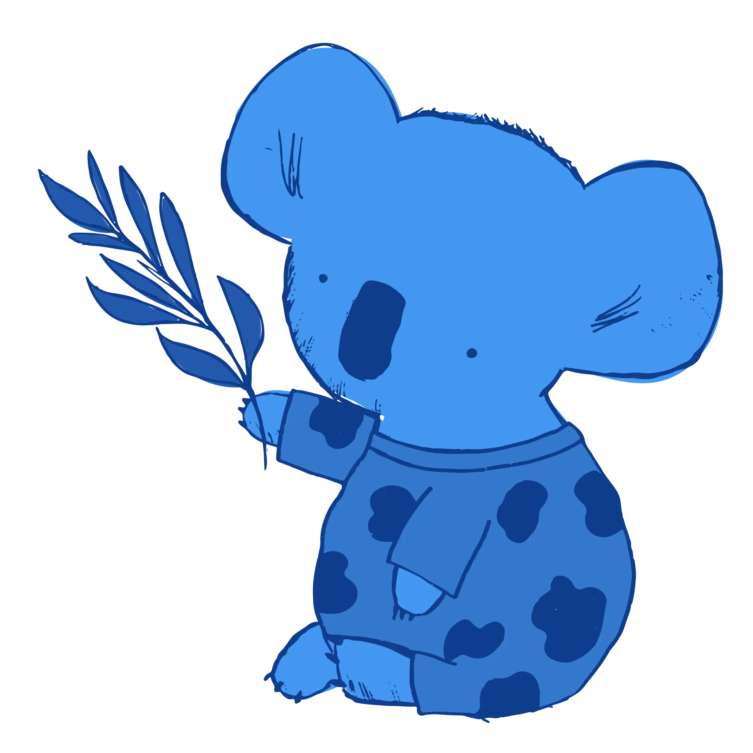 Blue Cartoon Koala Holding a Branch