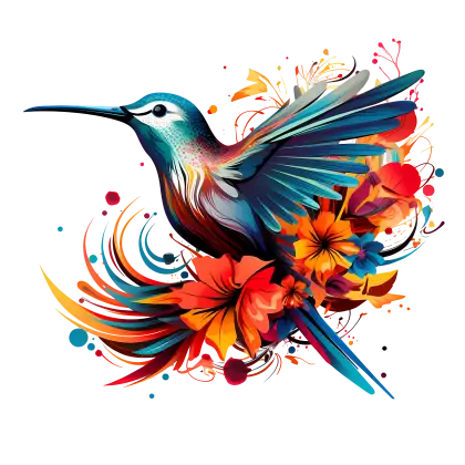 Vibrant Hummingbird Surrounded by Flowers