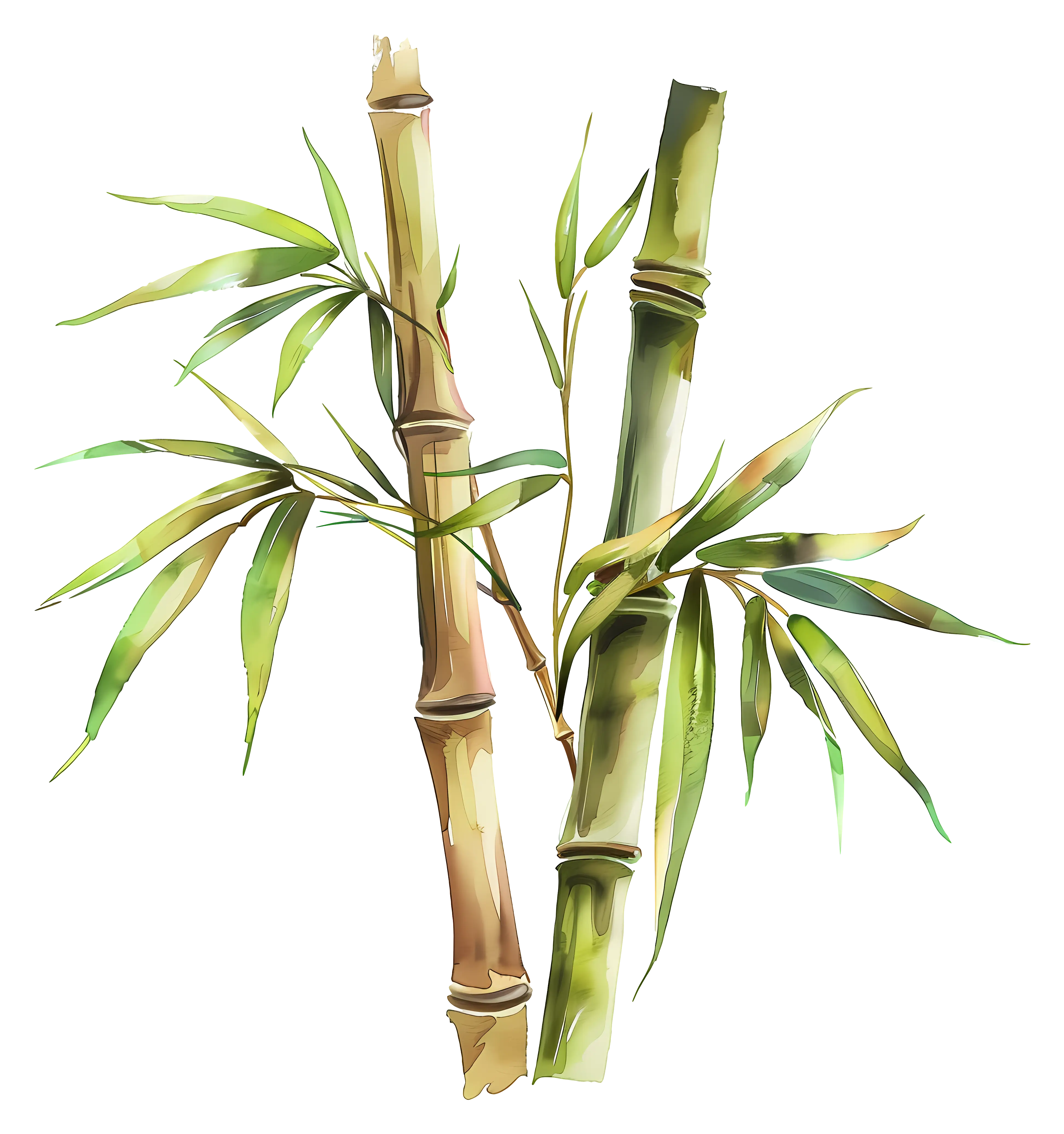 Watercolor Bamboo Stalks with Leaves Illustration