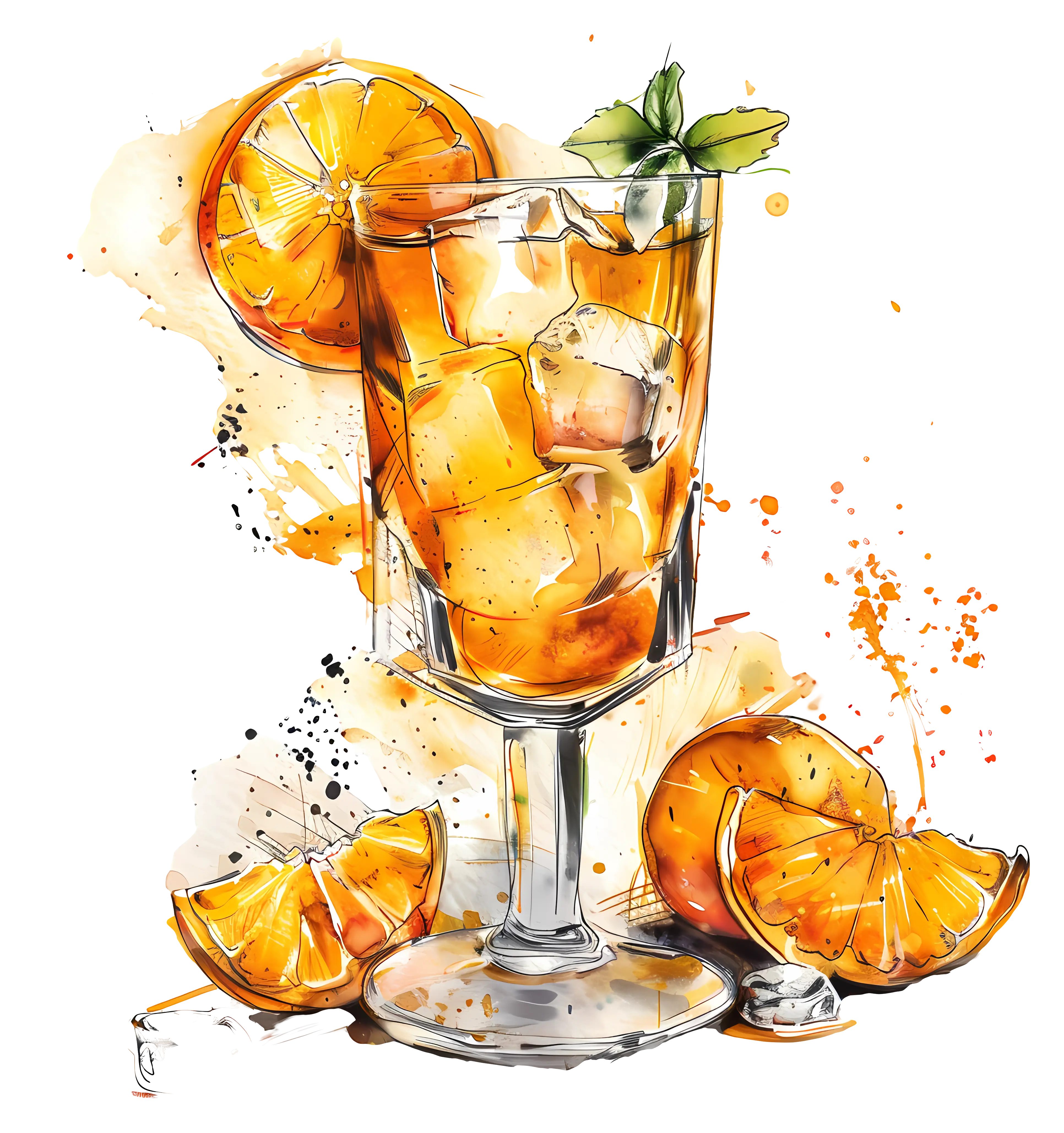 Refreshing Orange Drink with Ice and Citrus Slices