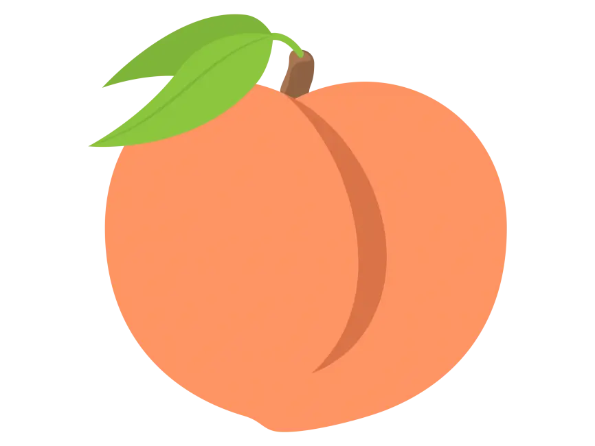 Fresh Peach with Green Leaves Illustration