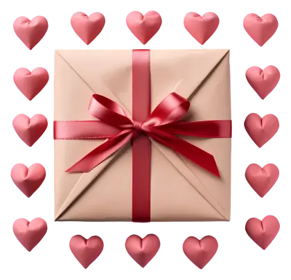 Heart Decorated Gift Box with Red Ribbon