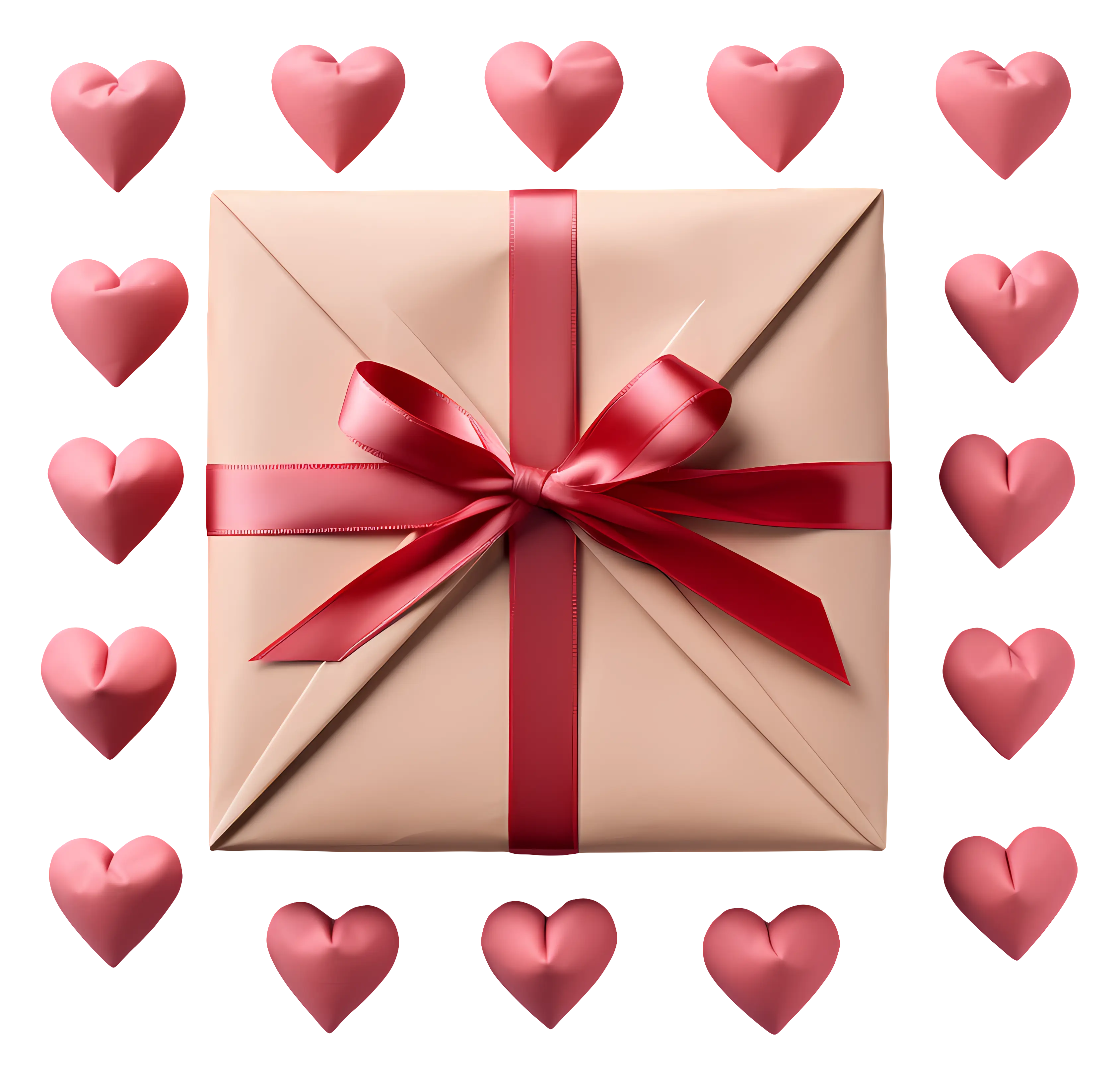 Heart Decorated Gift Box with Red Ribbon