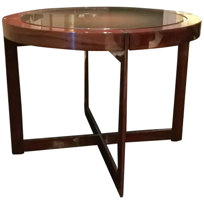 Contemporary Round Glass Table with Wood Base