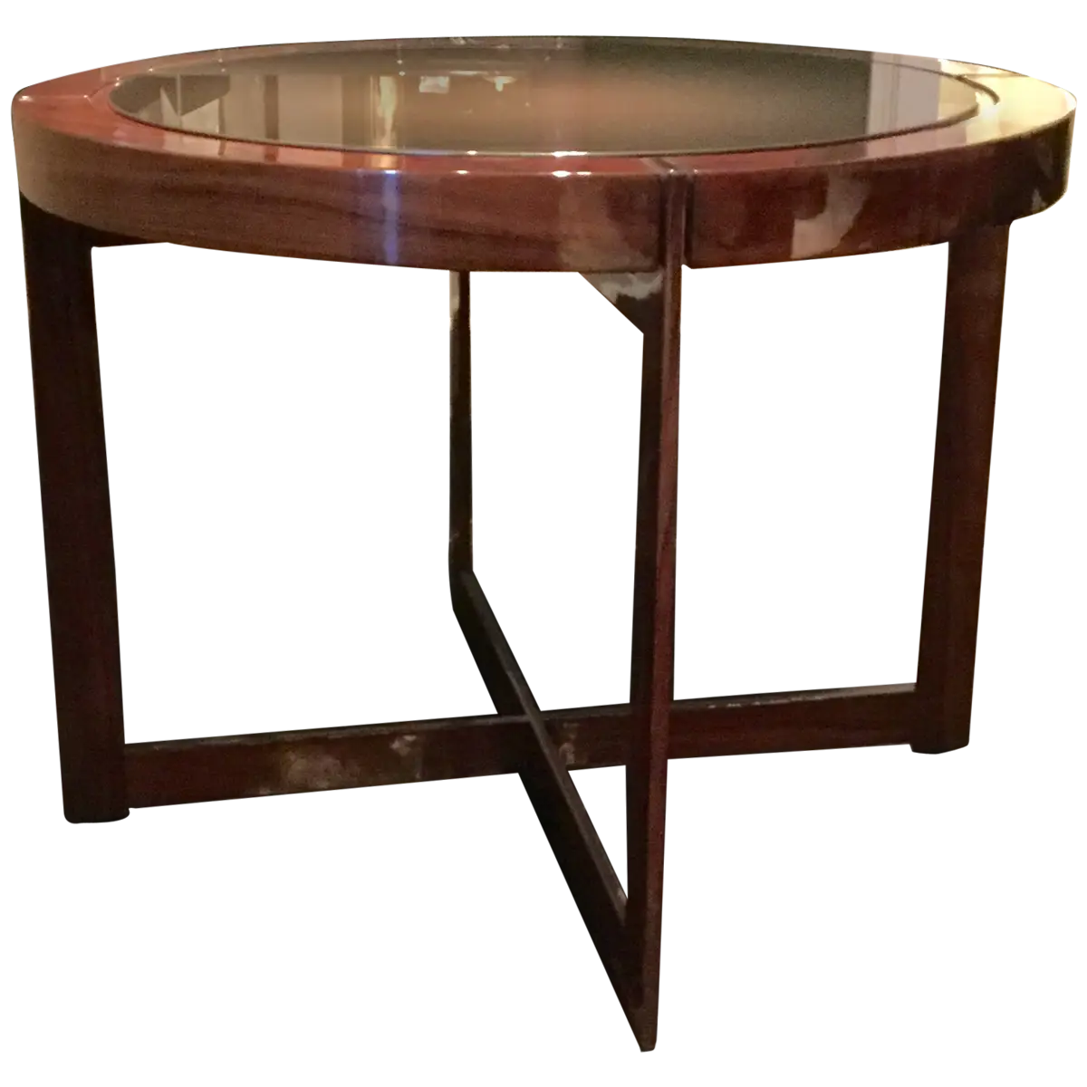 Contemporary Round Glass Table with Wood Base