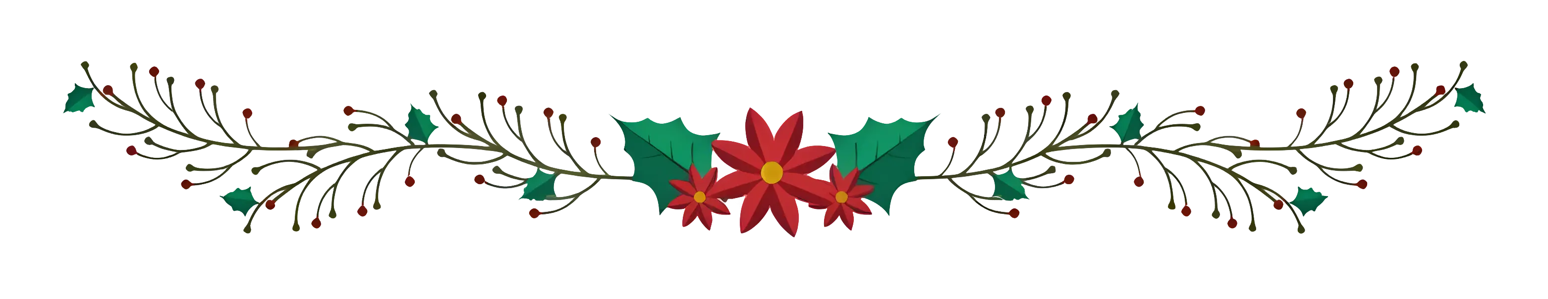 Festive Border with Poinsettia and Holly for Christmas