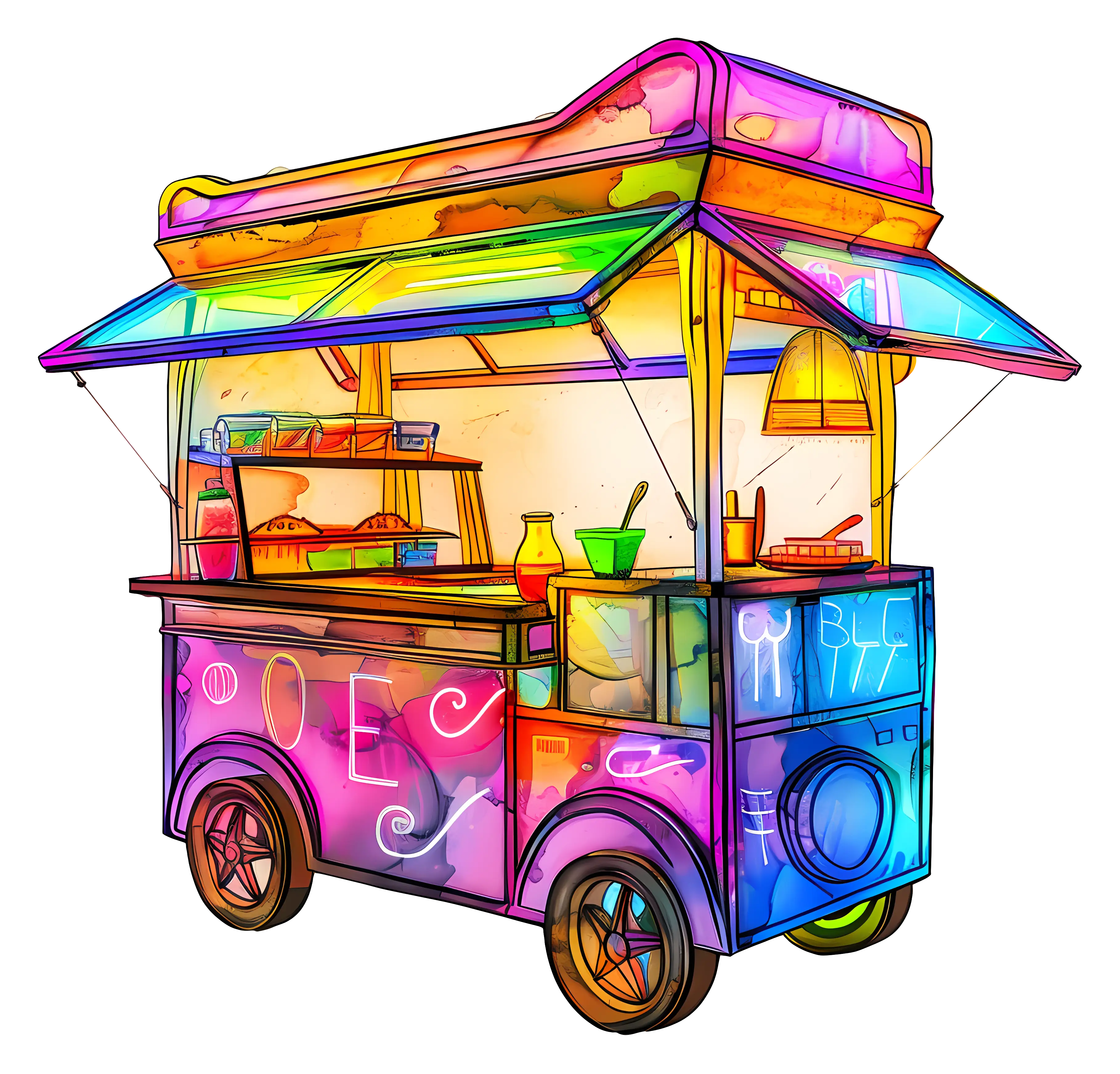 Colorful Street Food Cart Illustration