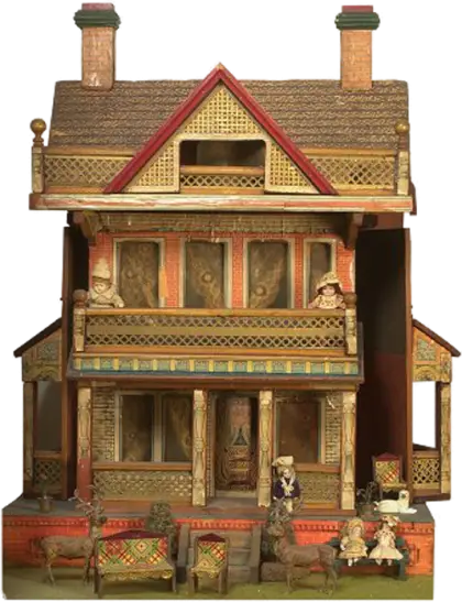 Vintage Dollhouse with Miniature Figures