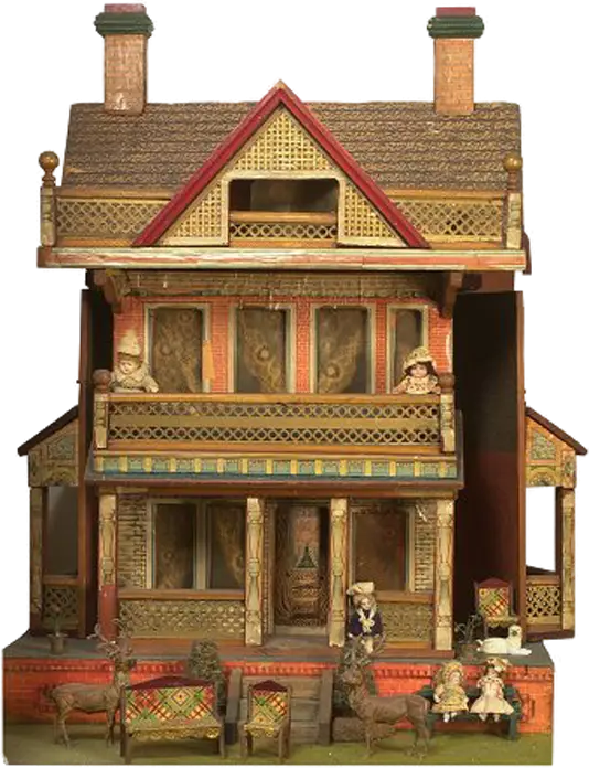 Vintage Dollhouse with Miniature Figures