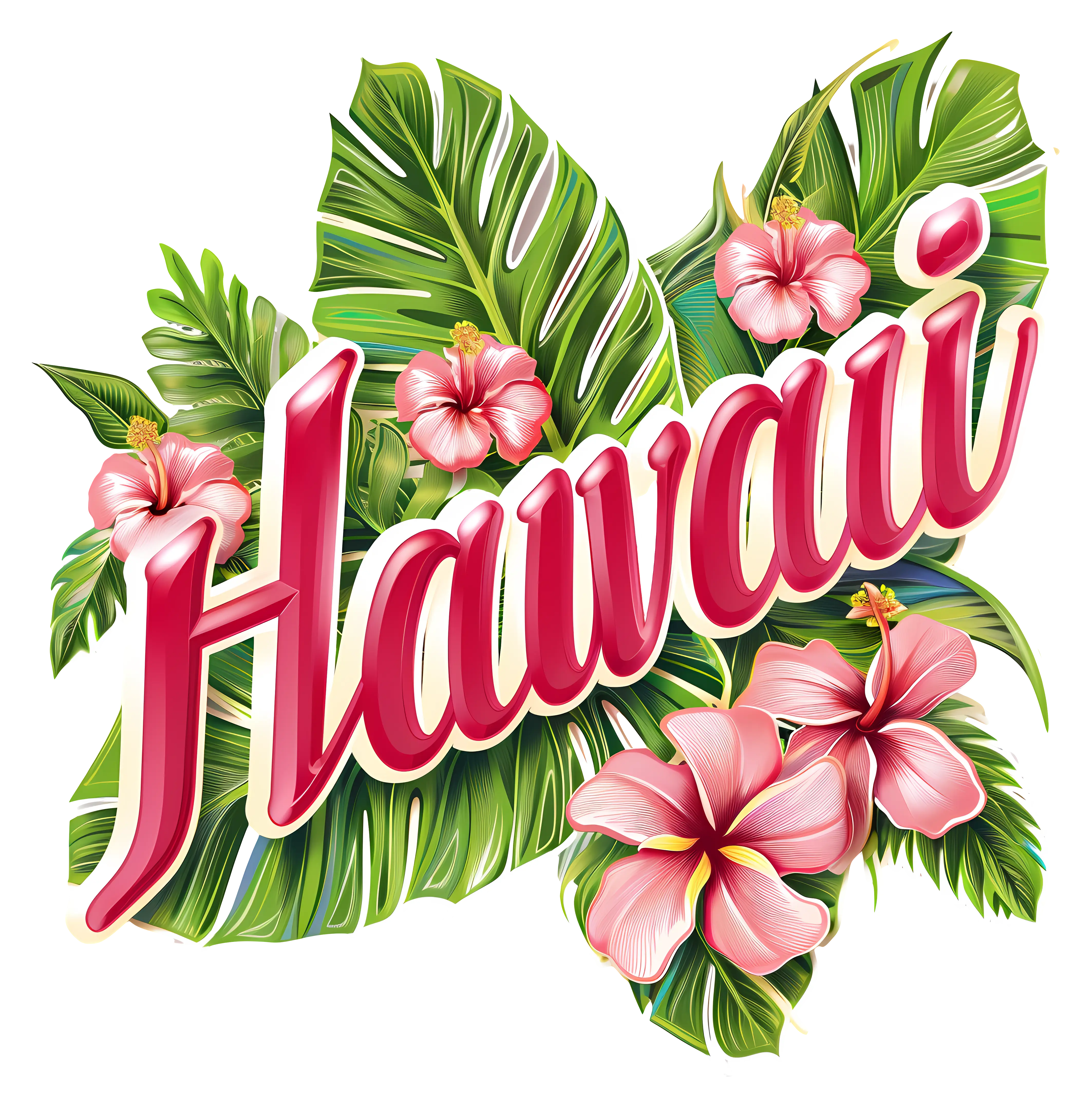 Hawaiian Typography with Tropical Flower Design