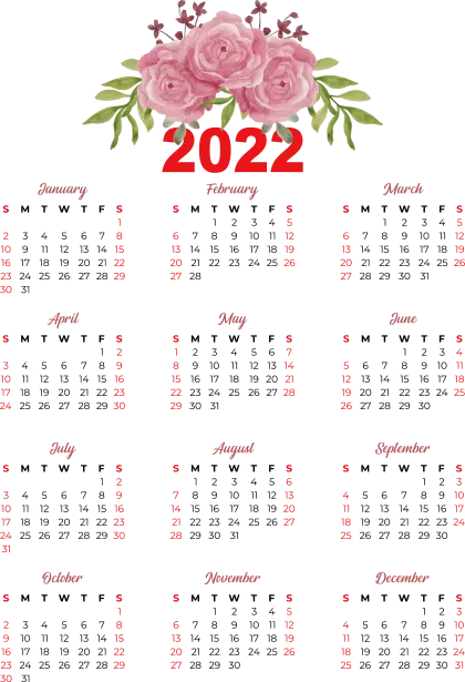 2022 Pink Rose Yearly Calendar Design