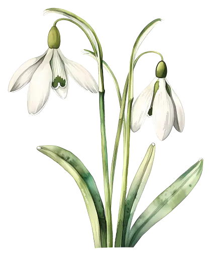 Snowdrop Flowers Watercolor Illustration