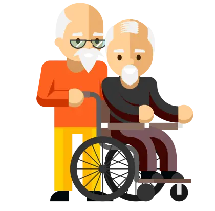 Elderly Man in Wheelchair with Caregiver
