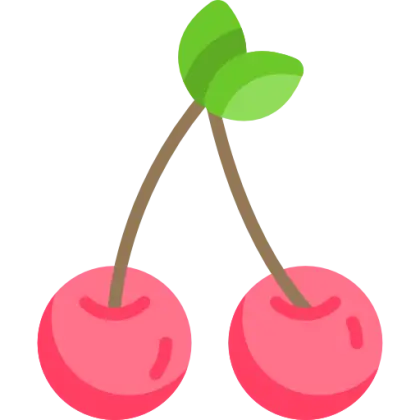 Cartoon Red Cherries with Green Leaves