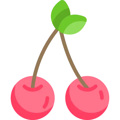 Cartoon Red Cherries with Green Leaves