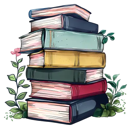 Artistic Stack of Books with Plant Illustration