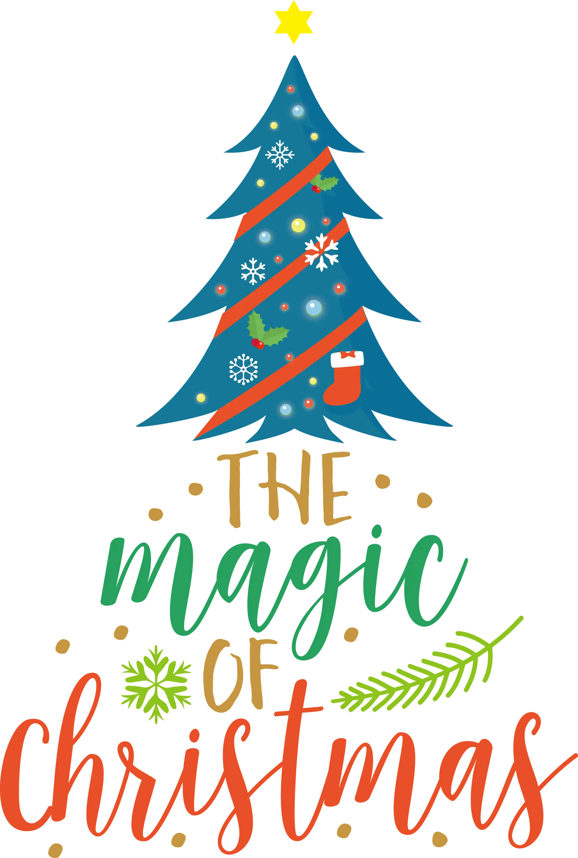 Blue Tree Illustration with Magic of Christmas Message