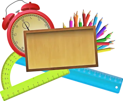 School Supplies Set with Wooden Chalkboard