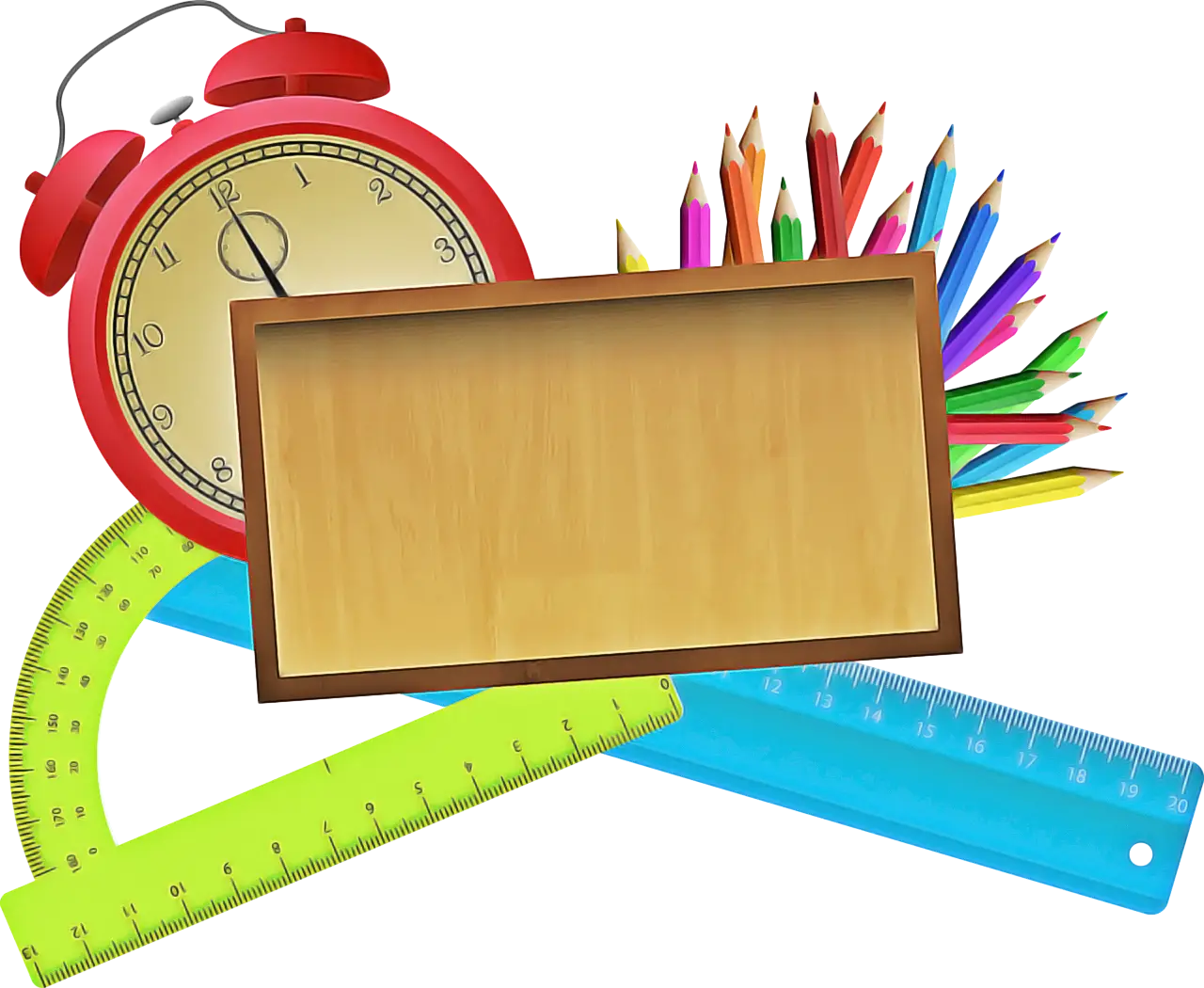 School Supplies Set with Wooden Chalkboard