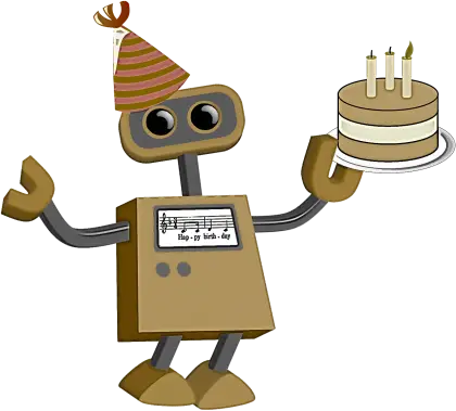 Cartoon Robot Holding Birthday Cake