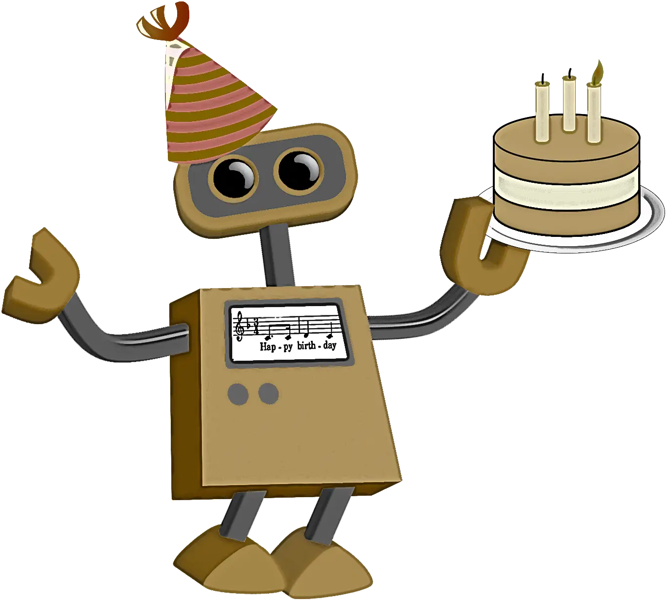 Cartoon Robot Holding Birthday Cake