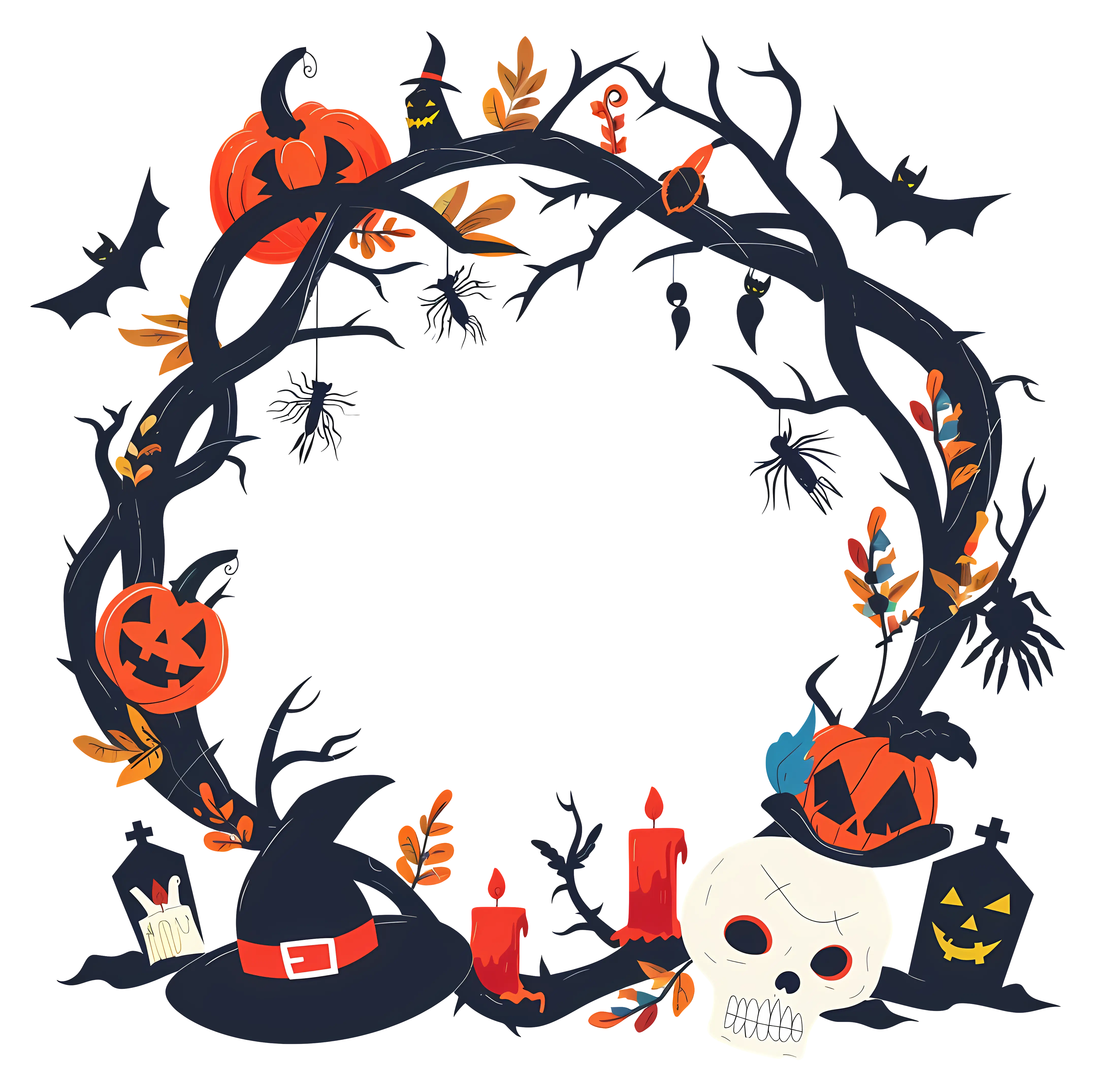 Halloween Wreath with Pumpkins and Bats