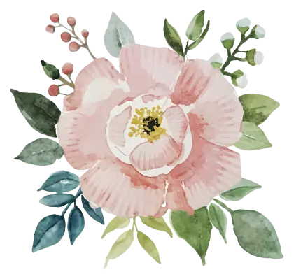 Watercolor Pink Flower with Leaves