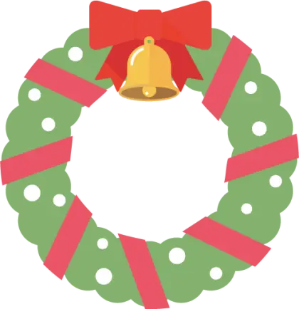 Christmas Wreath with Golden Bell and Red Ribbon