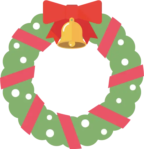 Christmas Wreath with Golden Bell and Red Ribbon