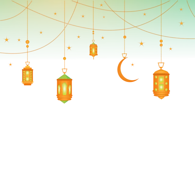 Hanging Lanterns and Crescent Moon