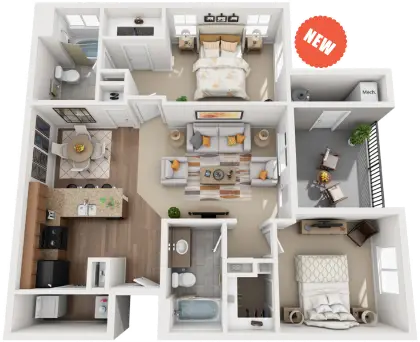 Modern 2-Bedroom Apartment Floor Plan Layout