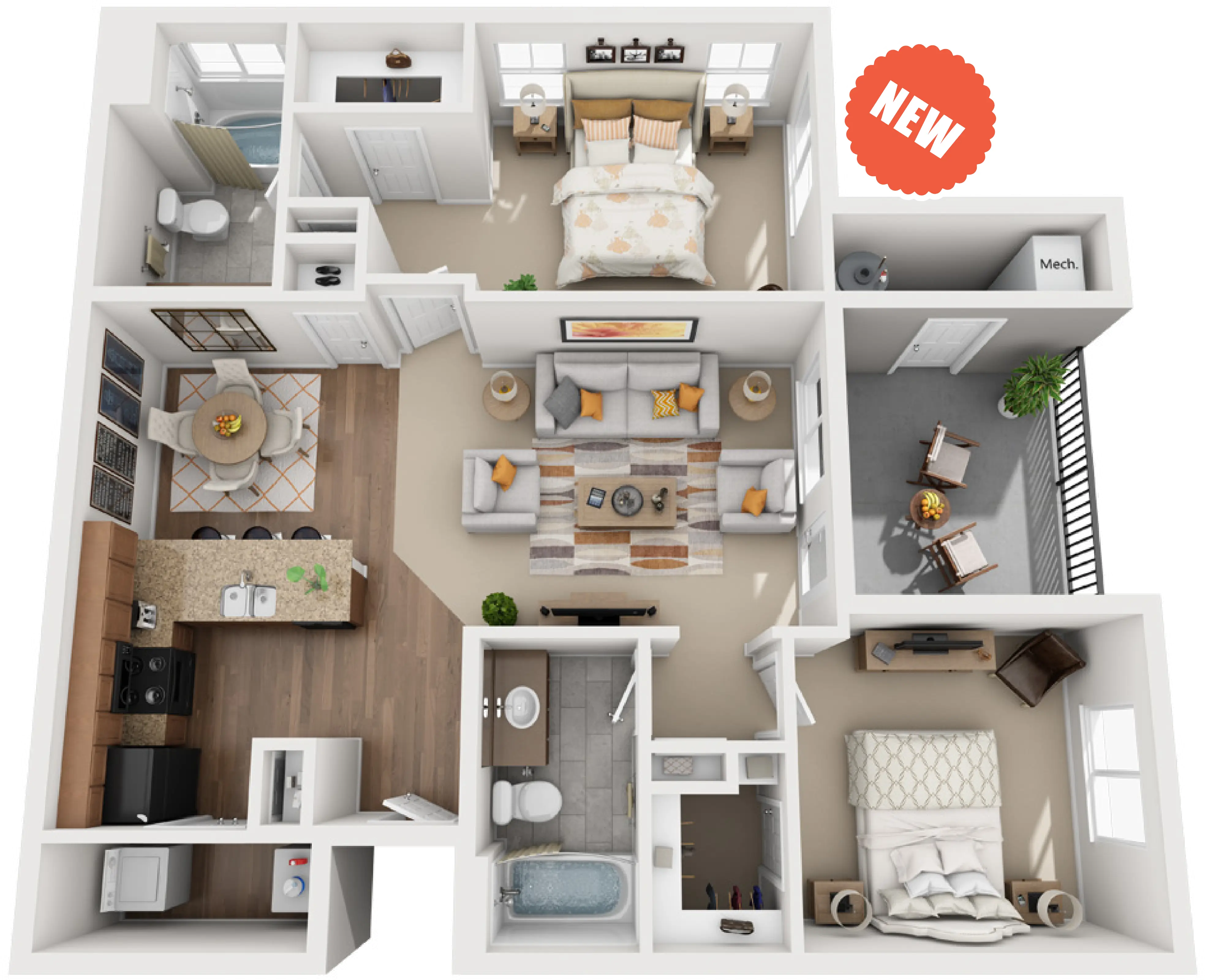 Modern 2-Bedroom Apartment Floor Plan Layout