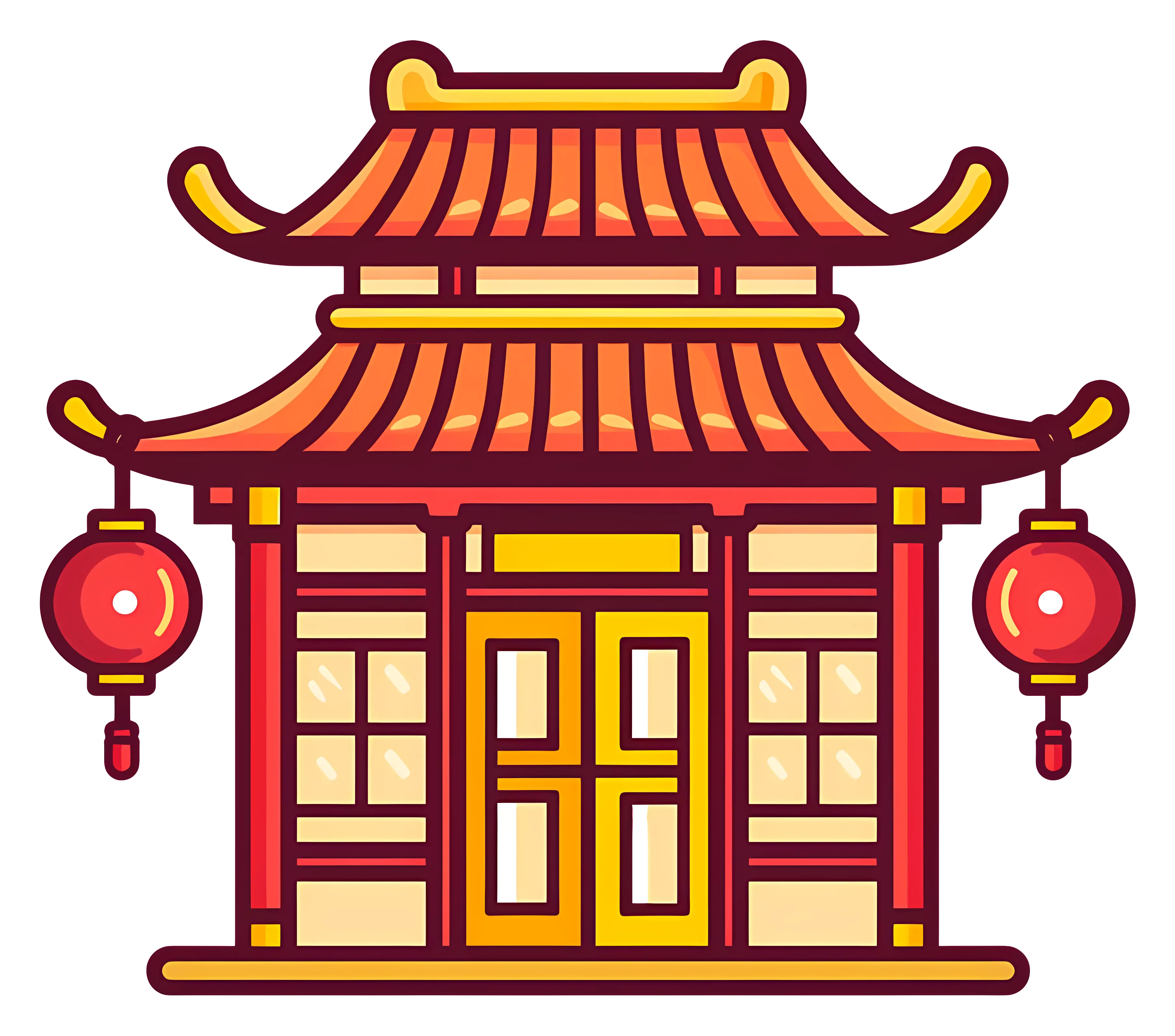 Traditional Pagoda with Lanterns
