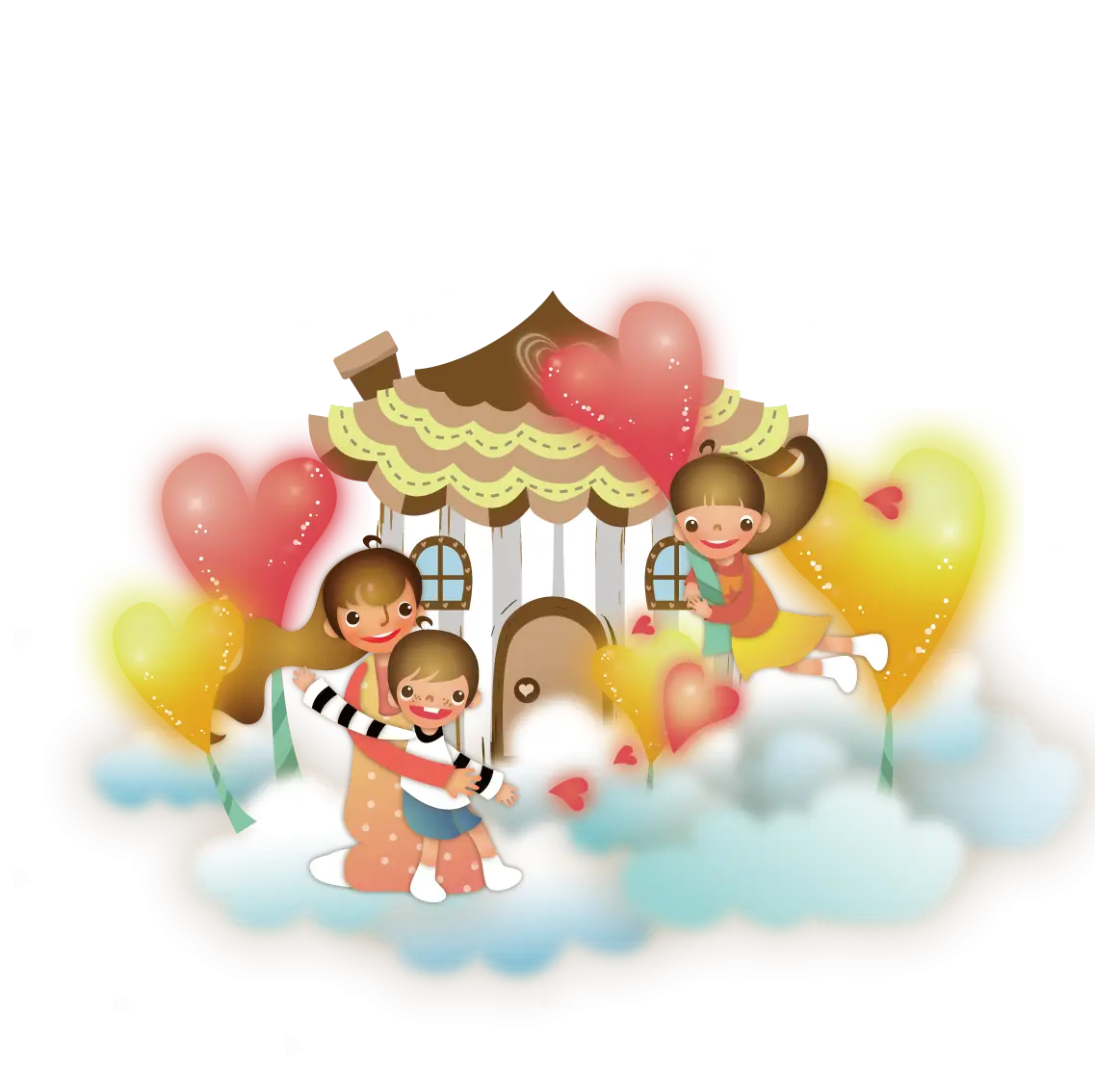 Happy Family with Heart Balloons