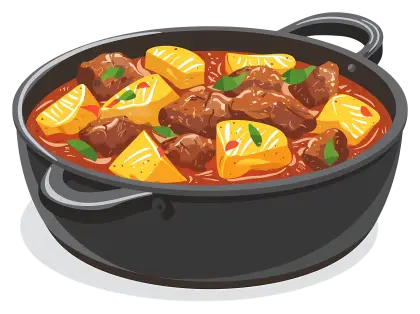 Hearty Stew in Black Pot Illustration