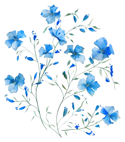 Delicate Blue Watercolor Flowers Illustration