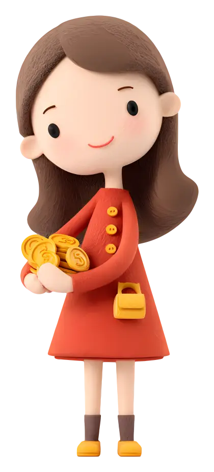 Cartoon Girl Holding Coins