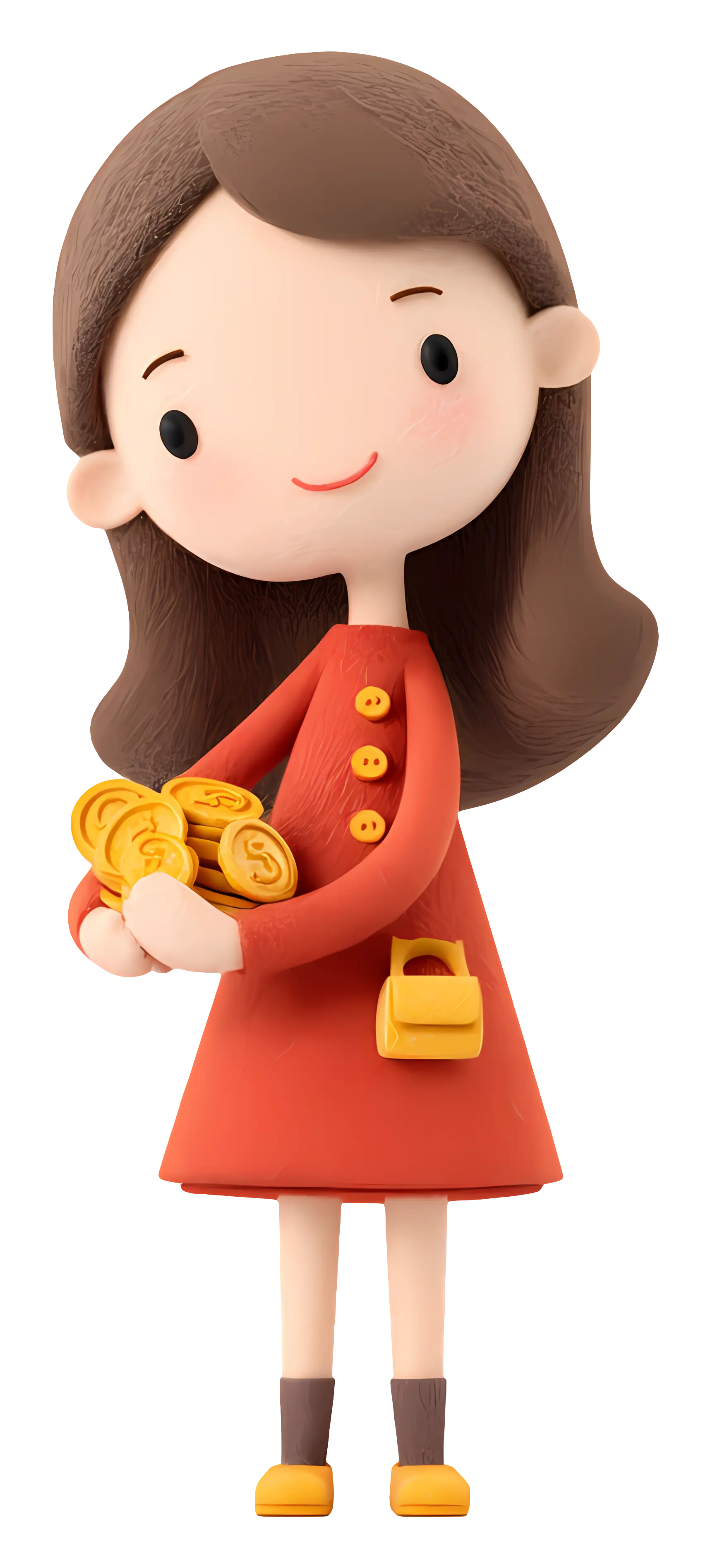 Cartoon Girl Holding Coins