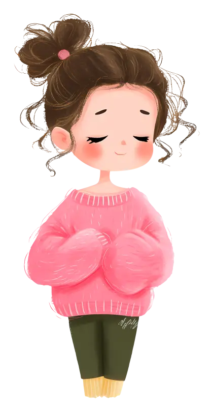 Cute Cartoon Girl in Pink Sweater