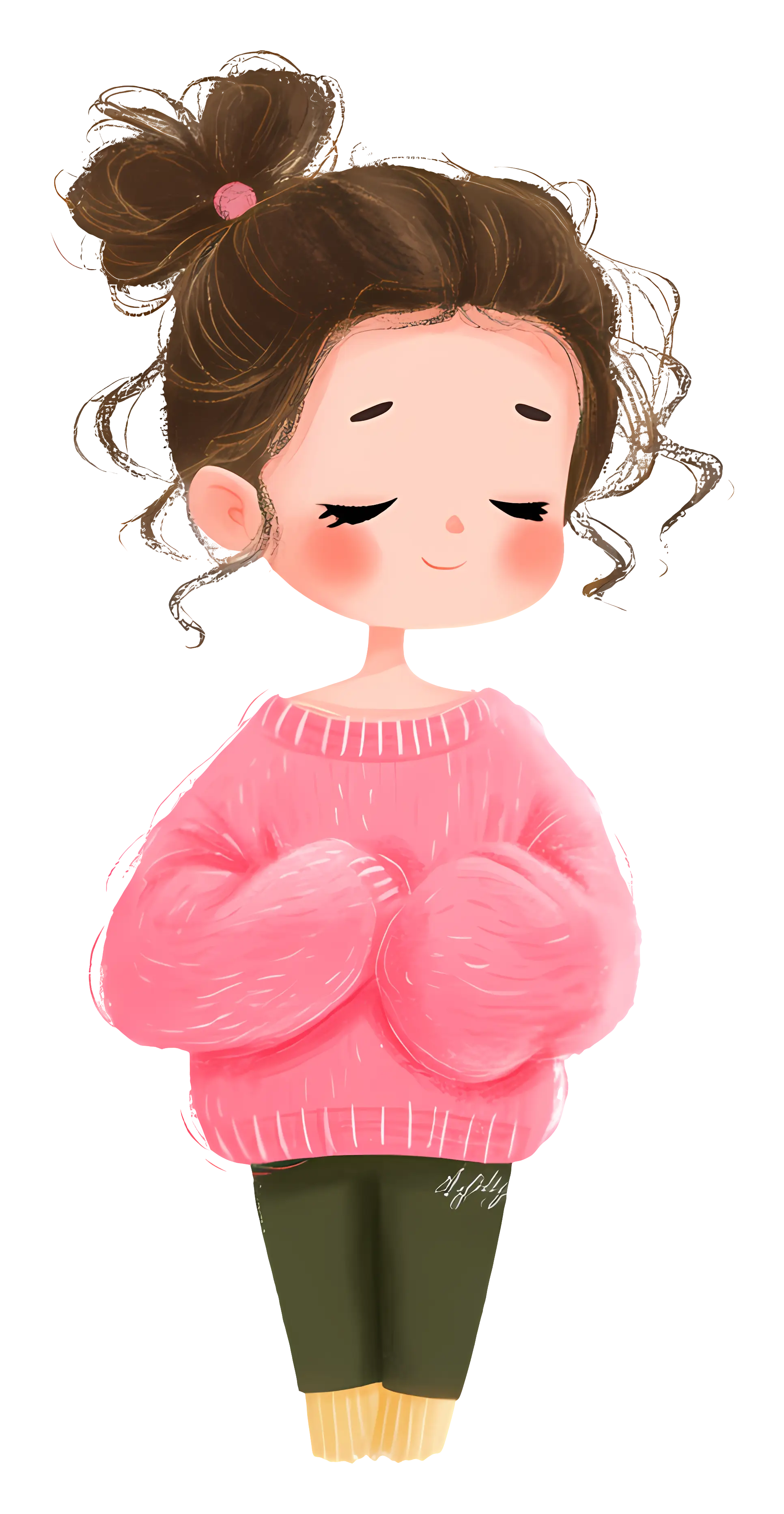 Cute Cartoon Girl in Pink Sweater