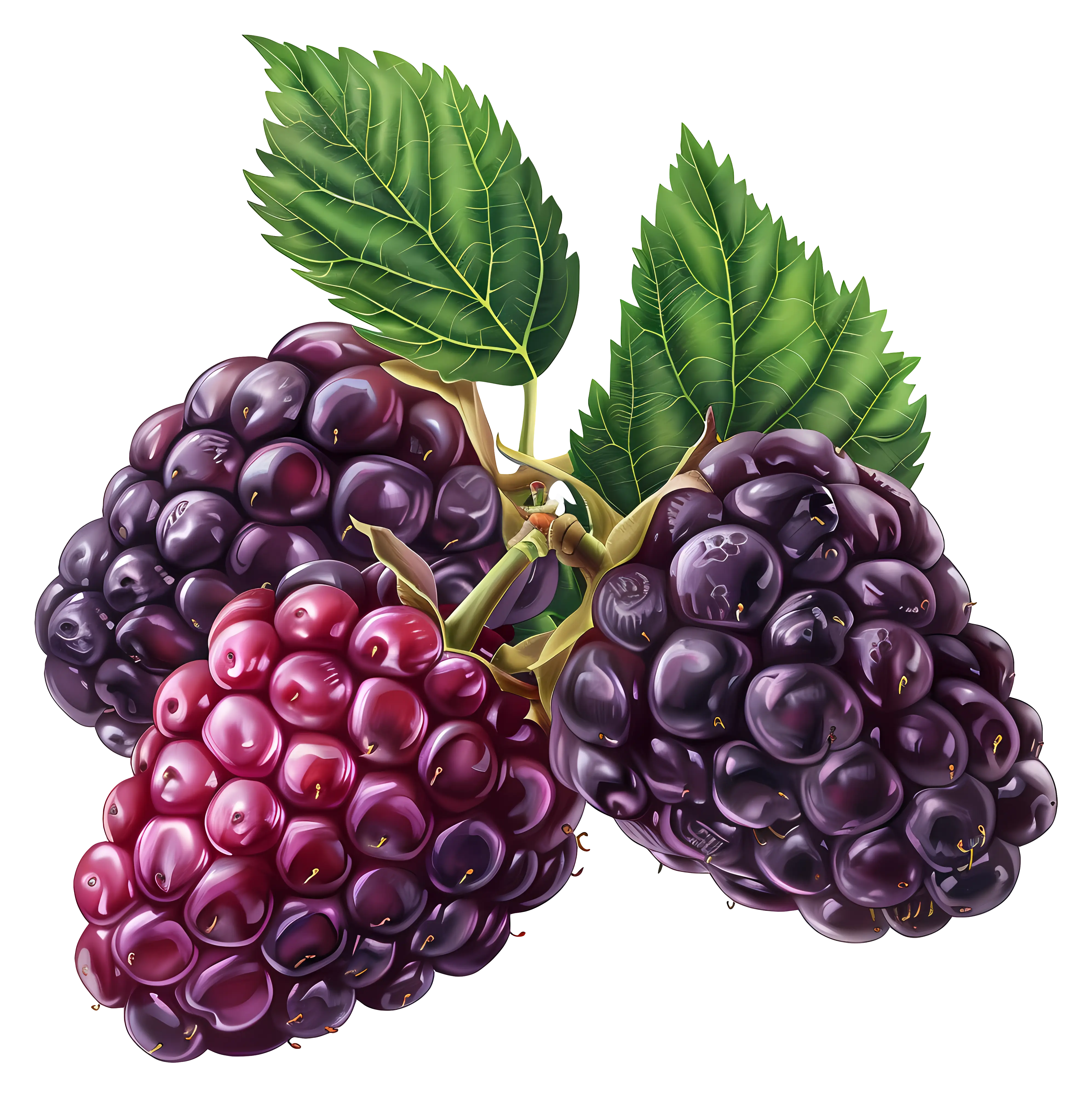 Realistic Blackberries with Leaves Illustration
