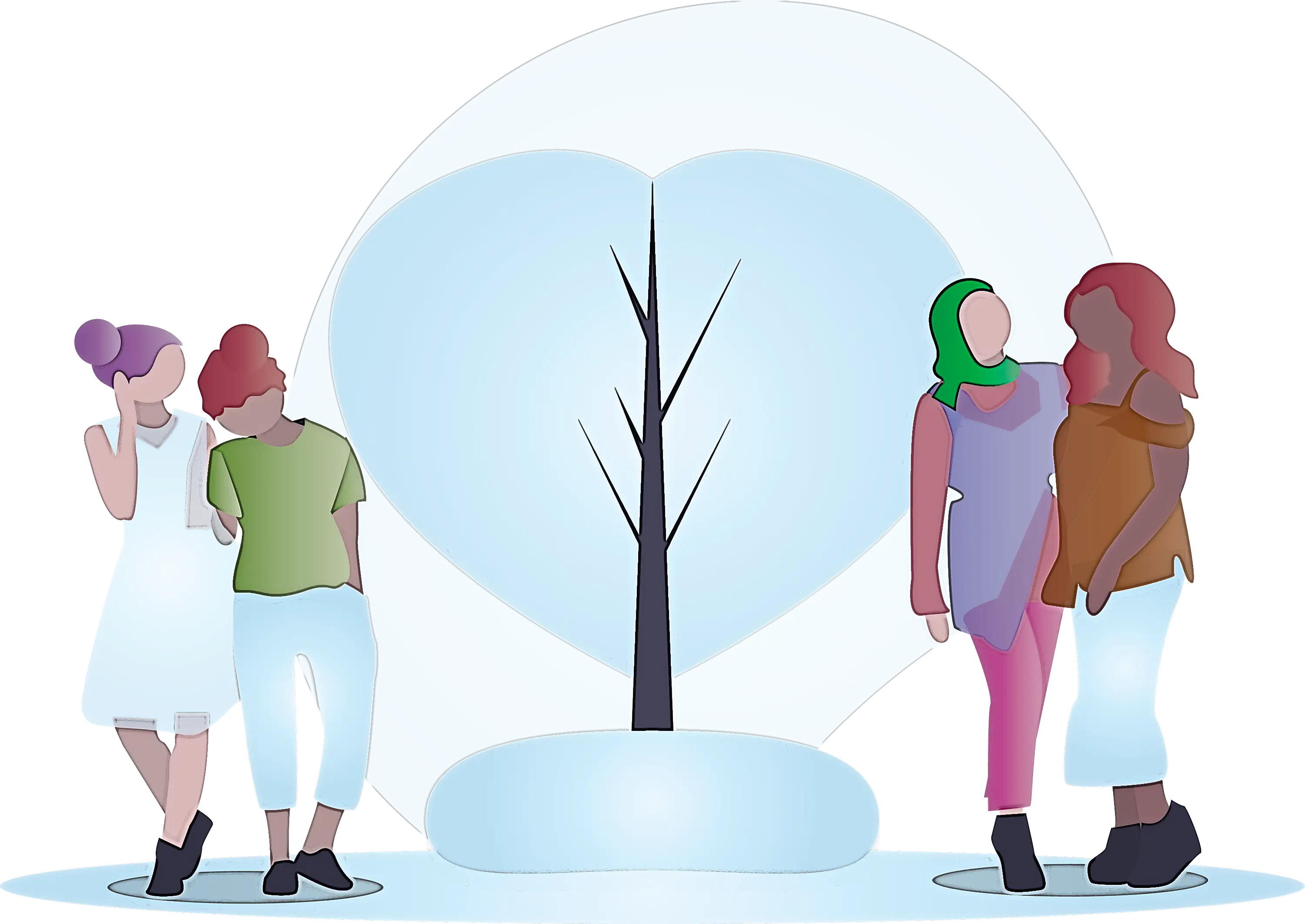 Illustration of Women near a Heart and Tree Formation