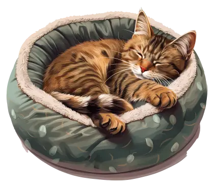 Sleeping Cat in a Cozy Bed Illustration