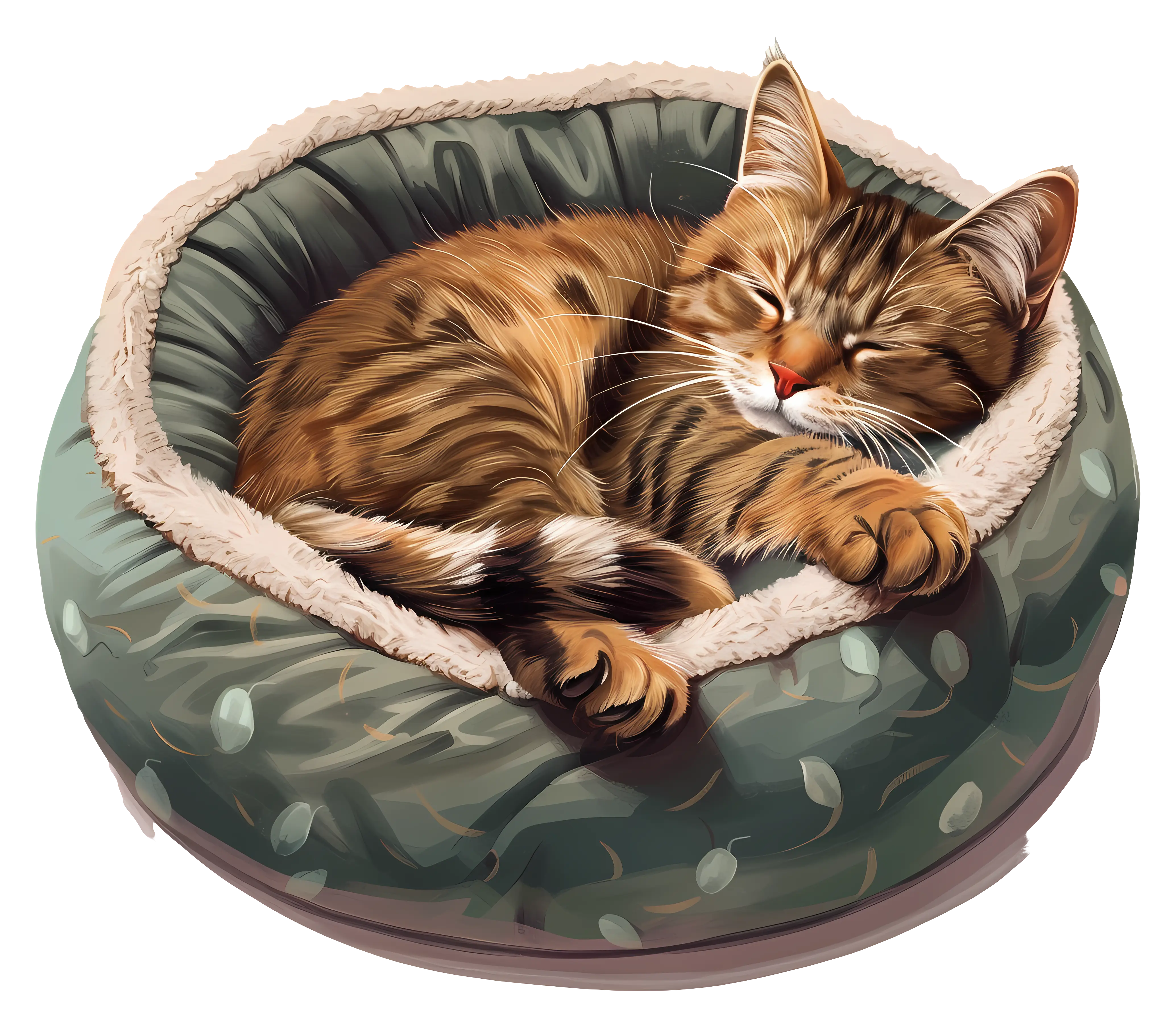 Sleeping Cat in a Cozy Bed Illustration