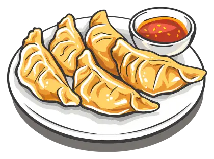 Plate of Delicious Dumplings with Sauce