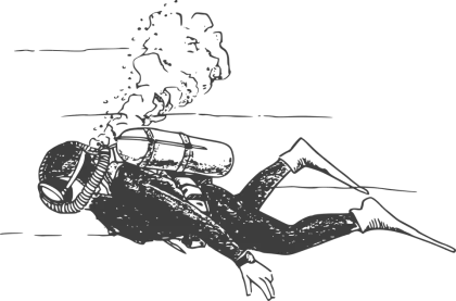 Monochrome Scuba Diver Drawing Illustration